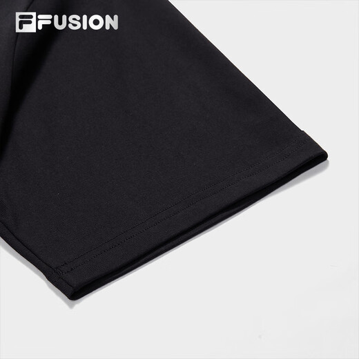 FILA FUSION斐乐潮牌情侣款针织短袖衫2025春新款凉感宽松纯棉T恤 正黑色-BK L