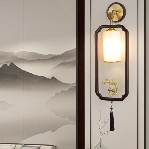 Ancient Tang Style 2024 New Walnut Wall Lamp Living Room Porch TV Background Wall Bedroom Study Walkway Chinese Style Zen Lamp A-2/Model 20 Watt Three Color LED