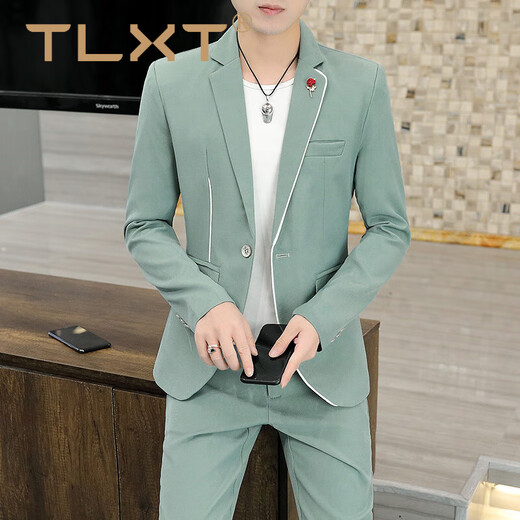 TLXT Korean style casual spring and summer suit men's slim business formal suit groom handsome British small suit handsome white (two-piece suit - top + pants) 2XL 135-145 or so