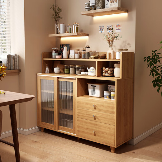 First Forest Japanese sideboard with wall integrated solid wood living room tea cabinet kitchen storage cabinet storage cabinet walnut color 100*36 microwave oven assembly-with installation tools-installation video