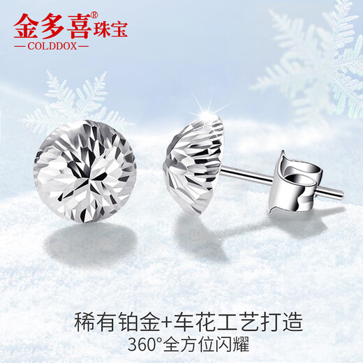 Jinduoxi Platinum PT950 Earrings, Carved Mushroom Earrings, Platinum White Gold Earrings, Women's Earrings, Women's Chinese Valentine's Day Gifts, Weight Approximately 1.3-1.5g, One Pair (About 4mm in Diameter)