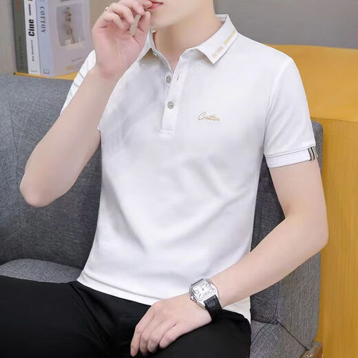 FRYV high-end brand men's short-sleeved T-shirt new trendy and versatile handsome slim-fitting embroidered summer T-shirt 683 dark blue M