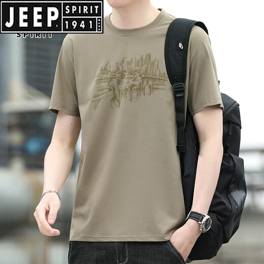 Jeep Spirit kurzärmelig T-Shirt Herren Sommer loser vielseitiger Sport Top New Round Hals Casual T-Shirt Herrenkleidung 3887 Weiß M.