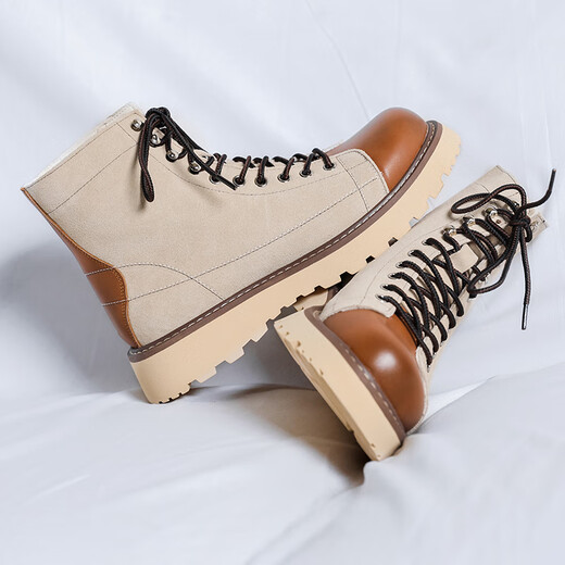 KGV Martin Boots Herren neue britische Stil atmungsaktive High-Top-Schuhe dicker Sohle Erhöhung Arbeitstiefel Trendy Denim Boots Herrenstiefel gelbe Erhöhung 41 Standard Lederschuhgröße