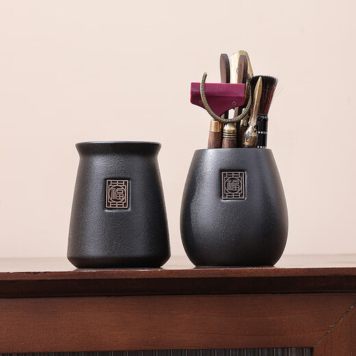 Haofeng Tea Ceremony Six Gentlemen Set Tea Clamp Tea Spoon Pot Holder Pen Storage Pen Holder Porcelain Tea Set Accessories New Year Gift Black Pottery Yuanrong Tea Ceremony Bucket