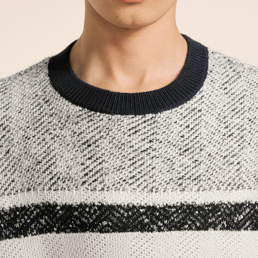 Sketch men's autumn and winter new casual loose sweater striped round neck pullover college retro design trendy top 098 black and gray combination S