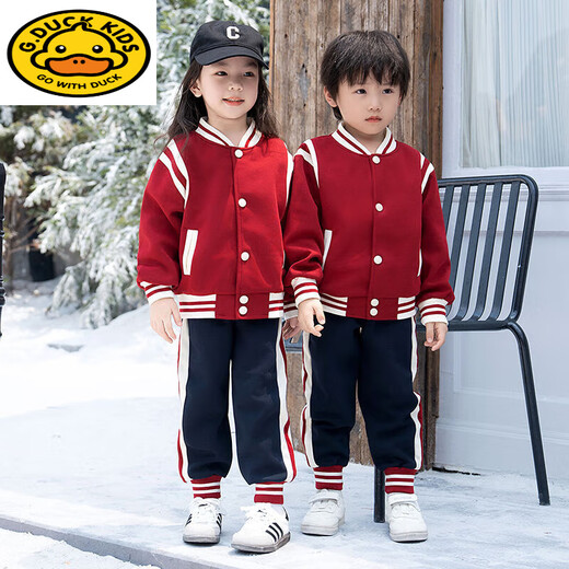 G.duck Autumn and Winter Andora Red Parent-Child Wear Kindergarten Uniform Baseball Uniform Two-piece Set Pure Cotton Red Graduation Outfit Autumn Jacket 130