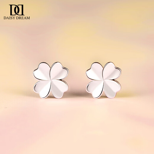 DAISY DREAM999 pure silver four-leaf clover earrings for women light luxury niche ear pierced earrings 2025 new birthday gift ear jewelry four-leaf clover earrings 999 pure silver