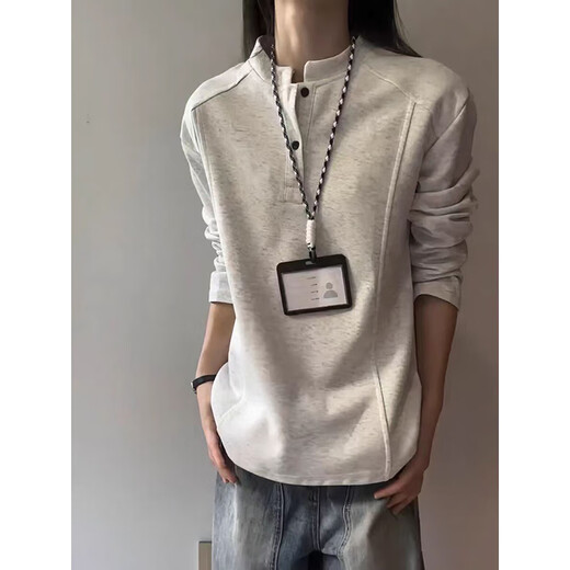 7 excellent products Henry collar sweatshirt men's autumn and winter style American fashion brand deconstructed heavy base shirt loose jacket top men CLF-H502 light gray M