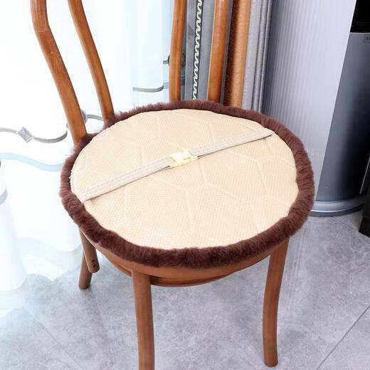 Yusenyi Round Short Wool Chair Cushion Sheepshear Dining Chair Cushion Bar Stool Card Seat Futon Dressing Chair Cushion Brown Australian Leather Round 45*45CM
