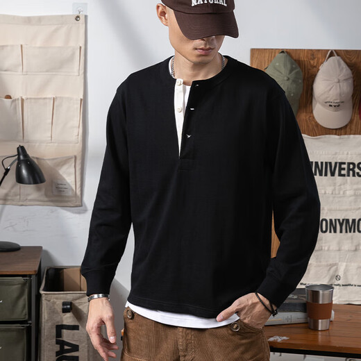 Kuraishi Kazuki Japanese fashion brand pure cotton long-sleeved T-shirt men's spring and autumn loose sweatshirt high-end Henry collar bottoming shirt for men sand gray S