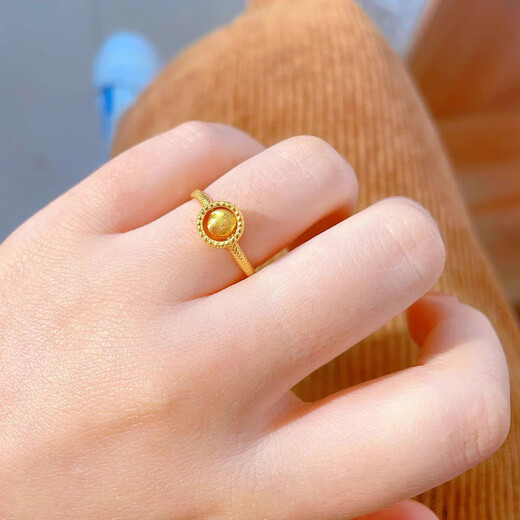 QMXD Gold Cat's Eye Shi Lai Run Ring Women's Adjustable Niche Light Luxurious Wealth Transfer Beads Imitation Sand Gold Birthday Gift Shi Lai Run Ring