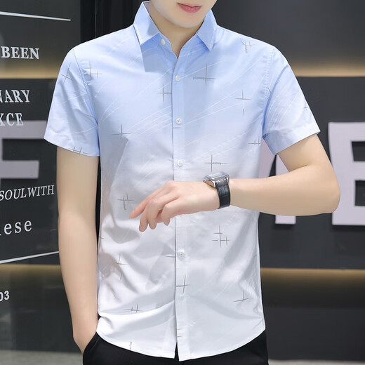 Romon Ice Silk Shirt à manches à manches à manchette pour hommes Ultra-Thin Gradient Couleur décontractée Half-Mousveved Collar Vêtements Handsoms Men's Clothing 843 Gray + 844 Kaki 4xl