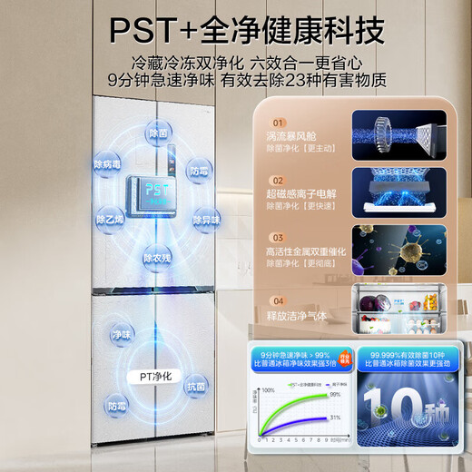 美的（Midea）【宽753mm】407/457/459十字对开门四开门60cm超薄零嵌入一级能效风冷无霜净味大容量家用电冰箱 MR-459WUSPZE 海贝灰
