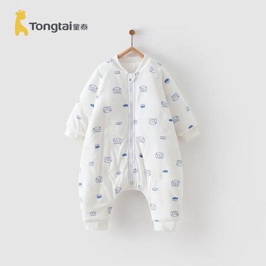 Tongtai infant sleeping bag autumn and winter quilted baby one-piece pajamas pure cotton children's thickened anti-kick quilt anti-jump blue owl 73cm