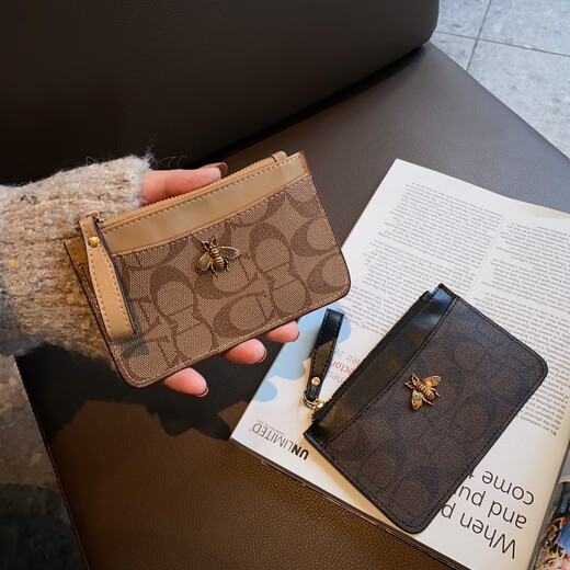 
Glorzd ultra-thin zipper coin wallet small wallet women's short premium bank card card bag coin bag driver's license leather case coffee color