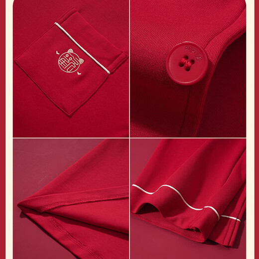 Cat couple pyjamas femmes se marier en coton pur coton printanière et style d'automne à manches longues Année de zodiaque rouge peut être porté à l'extérieur
