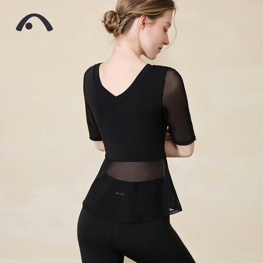 Aixiabu yoga clothing top for women spring and summer thin professional Pilates sports T-shirt mid-sleeve fitness clothing loose large size quick-drying black/with chest pad A7320NS M