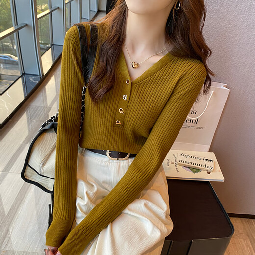 Yu Zhaolin (YUZHAOLIN) women's bottoming shirt with small fragrance style spring and autumn 2025 new v-neck sweater soft waxy sweater long-sleeved early spring top