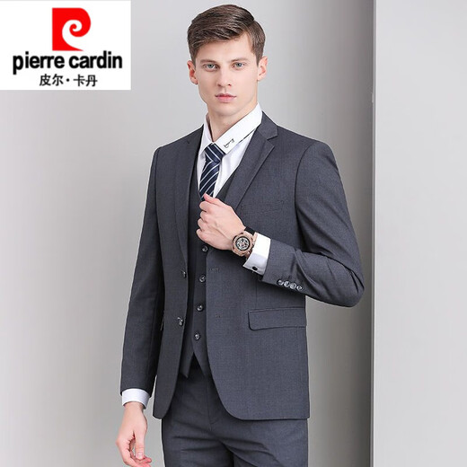 Pierre Cardin high-end no-iron anti-wrinkle wool suit suit men's groom's suit business casual autumn and winter suit three-piece suit gray suit + trousers L 175/48 size