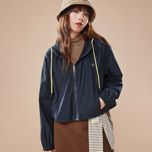 IEF/Aiyifu 2025 Autumn New Korean Fashion Casual Commuting Temperament Loose and Versatile Hooded Jacket Navy XS