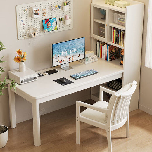 Huixun solid wood corner desk bookshelf combination with bookcase integrated computer desk small apartment study bedroom home desk walnut color #desk + bookshelf 100cm*60cm*182cm total length 124cm