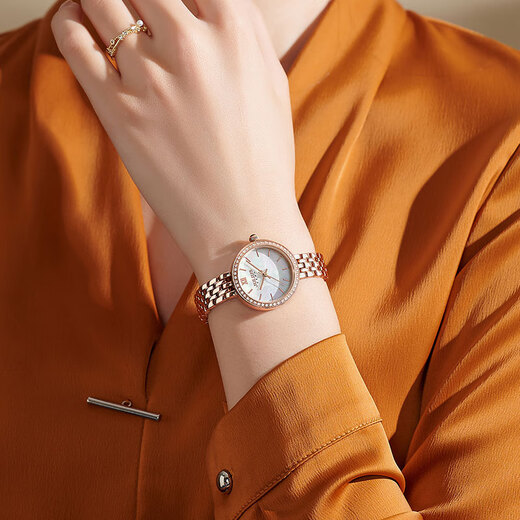 Julius Fashion Light Luxury Niche Watch Women's Mother of Pearl Quartz Waterproof Women's Watch 1421 Rose Gold