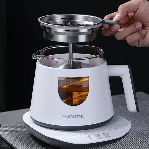 FUNORK tea kettle, steam spray health kettle, insulated black tea steaming tea kettle, office tea and water all-in-one smart model (rubber-coated to prevent scalding) 0.8L