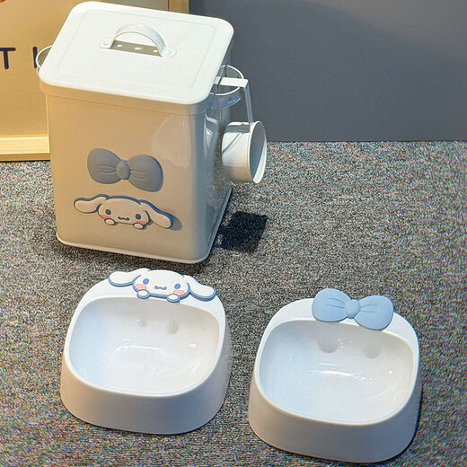 Cat bowl plastic double bowl dog bowl cat food bowl cat food bowl drinking water pet dog bowl dog food bowl dog food bucket dog white jade cinnamon dog bow double bowl + same style food storage bucket