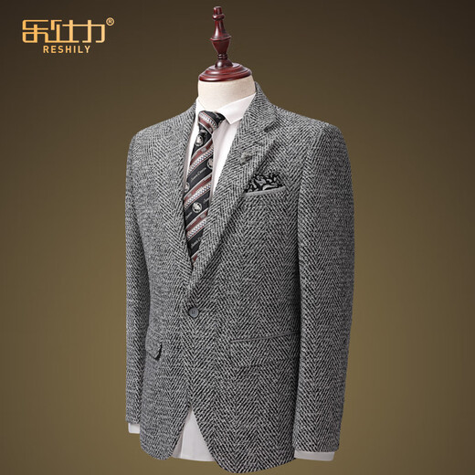 Reshily Wollanzug Jacke für Herren Business End Slim Single Westgrau Top Wolle dicke High-End-Anti-Falten-Anzug Winter Wollblume grau Single Anzug 170/m/48 (Gewicht 115-120jin [Jin ist gleich 0,5 kg])