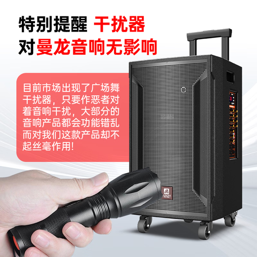 Manlong square dance audio high-power wireless microphone Bluetooth musical instrument Internet celebrity live broadcast mobile outdoor high-end karaoke machine singing trolley speaker W-12S audio dual microphone + gift package