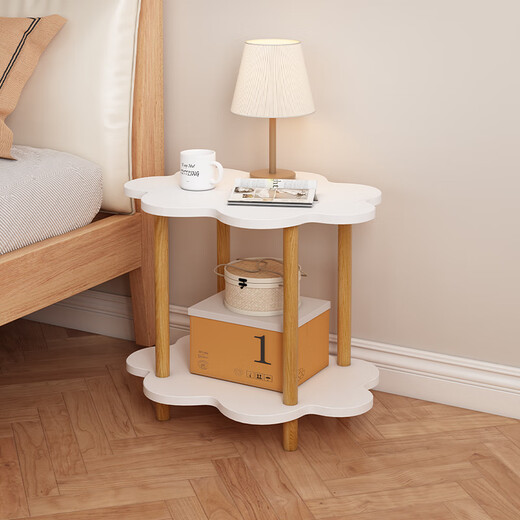 Boundary line bedside table storage bedroom small simple small table mini bedside cabinet storage rack storage bedside table side table double layer pastoral oak color 60*40cm