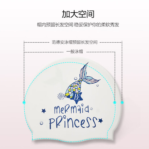 Vander'an (BALNEAIRE) swimming cap for adults, unisex, mermaid princess, silicone, non-slip, anti-removal, does not tie head, BYM052 coral pink