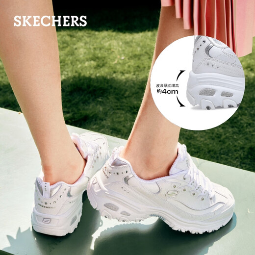 斯凯奇（Skechers）熊猫鞋春秋女增高老爹鞋铆钉轻质厚底休闲鞋运动鞋 11979白色/银色/WSL 38 250MM