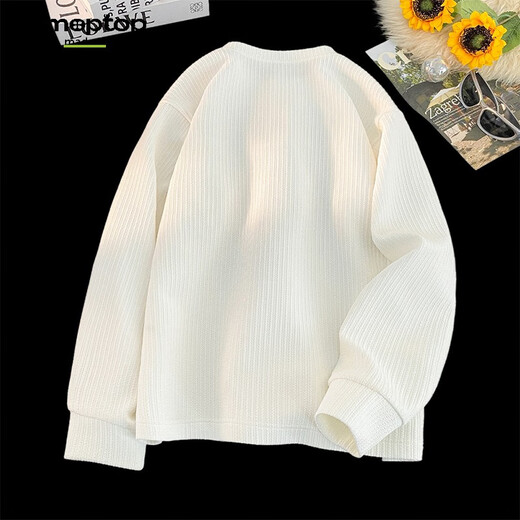MMOPTOP American Henry collar long-sleeved T-shirt autumn and winter men's textured solid color bottoming shirt MTX20 white XL