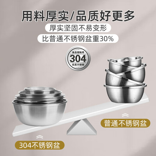 Half Life Stainless Steel Wash Basin Drain Basket Rice Washing Sieve Rice Cleaning Artifact Kitchen Fruit Basket Household Drainage Basin Set