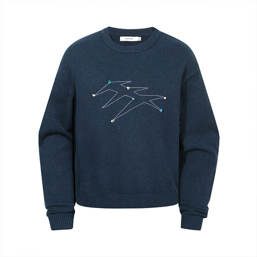 GUUKA TECH outdoor light luxury hand-stitched diamond warm off-shoulder sweater for men, including wool sheep shear pullover white sweater for women, dark blue XL