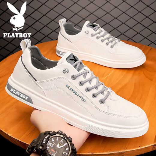 Playboy (PLAYBOY) men's shoes men's 2025 autumn casual shoes men's trendy sneakers men's fashion business white shoes beige 42