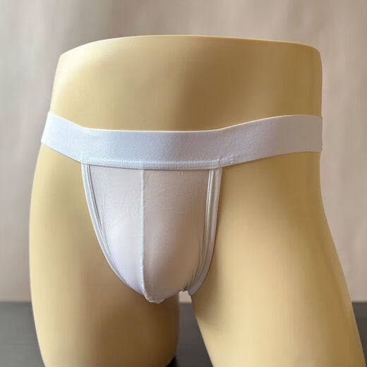 Men's plus size fat bear thong underwear double thong ice silk transparent sexy butt exposed back space plus fat briefs white L