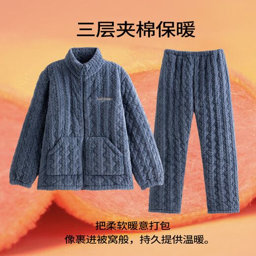 紫色花语【加绒加厚】秋冬男士睡衣珊瑚绒法兰绒外穿家居服新款云岑蓝XL