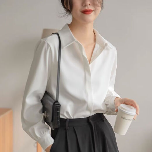 LZJV blue shirt women's professional suit formal long-sleeved top interview suit teacher commuting wear chiffon shirt white L 105-115Jin Jin equal to 0.5 kg without ties