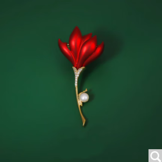 VISIT red rose brooch for women, light luxury, exquisite suit with gift gfn red flower gtrd