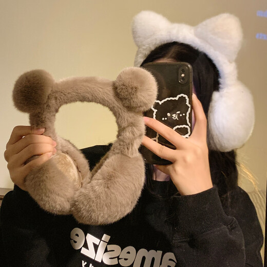 Guangyuelan linda gato gato peluche para mujeres en invierno montar tibio caliente anti-congelado tierra tierca cubierta de orejas bolsas para la oreja a prueba de viento