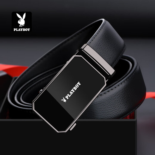 Playboy Belt Men's Cowhide Automatic Buckle Belt Men's Young and Middle-aged Belt Practical as a Birthday Gift for Husband and Boyfriend