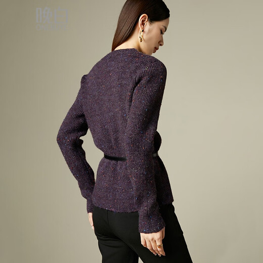 Late White Exclusive 2025 Winter Fashion Casual Sweater Solid Color Wool Sweater for Women Without Belt Purple S