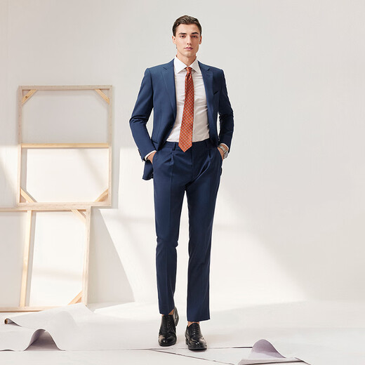 By Creations Imported VBC Pure Wool Suit Men's Lightweight Business Professional Formal Wear Groom Wedding Suit Navy 44