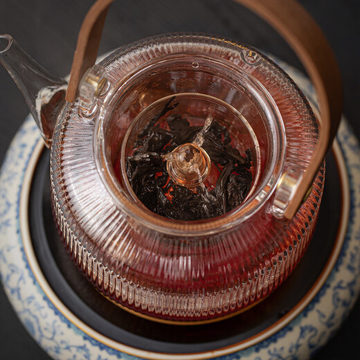 Xi Yuanji blue and white Ru kiln electric pottery stove for tea kettle and stove tea pot household thickened high temperature resistant glass tea kettle and kettle flowery beige Ru kiln round melt electric pottery stove + transparent vertical pattern lifting beam kettle