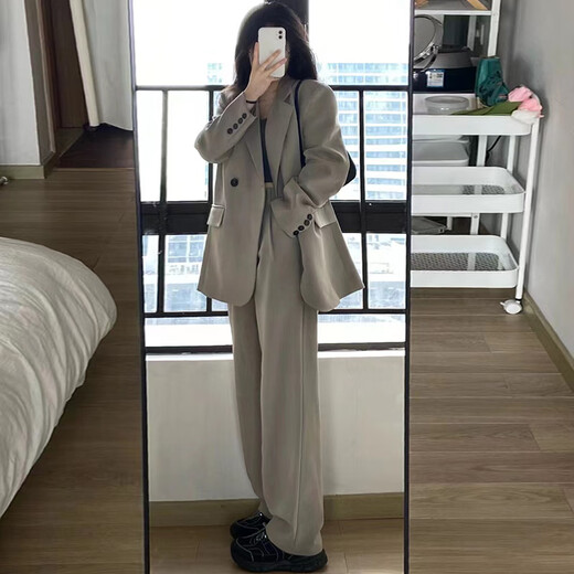GARNUO black small suit jacket for women 2025 early spring and autumn new two-piece set small high-end casual suit black suit suit + pants L 121-130Jin Jin equals 0.5 kg