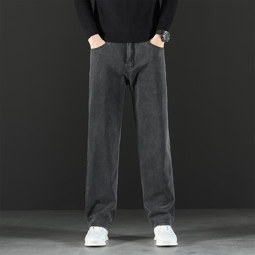 AEMAPE American Apple high-end jeans for men 2025 autumn and winter plus velvet loose straight stretch business spring and autumn pants for men 7020 Nina Gray 36 yards waist 2 feet 8 suitable for around 170-180