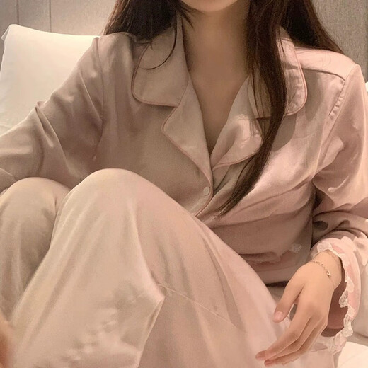 Yalu High-End-Pyjama für Frauen im Frühjahr und Herbsteisen-Eis Silk Langarm 2025 neue französische Spitzenhosen Home Cloding Set MM#9922 L (vorgeschlagen 95 115Jin [Jin entspricht 0,5 kg])